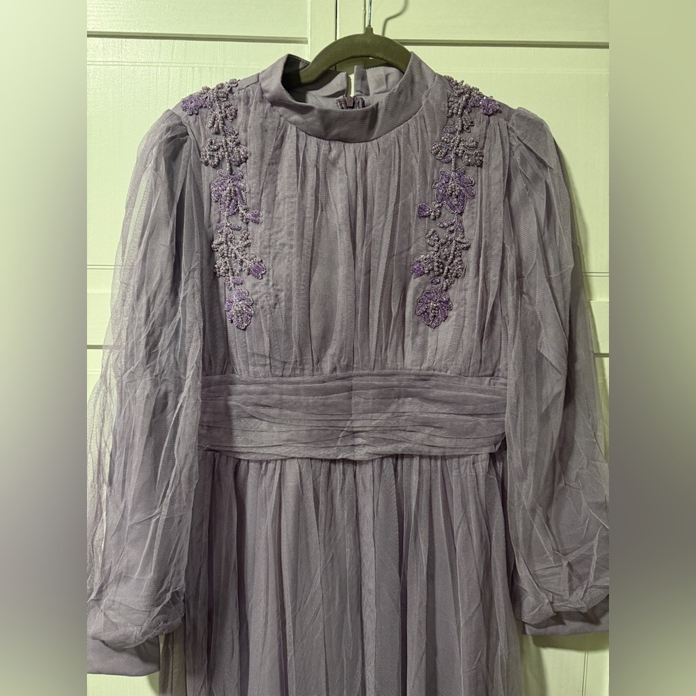 Lavender Long-Sleeve Maxi Dress with Sheer Overlay like size 12 Size 44 - Picture 5 of 11